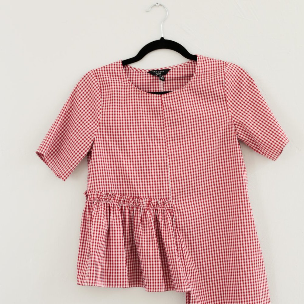 New Look Petite Splice Gingham Top Red/White Size 2